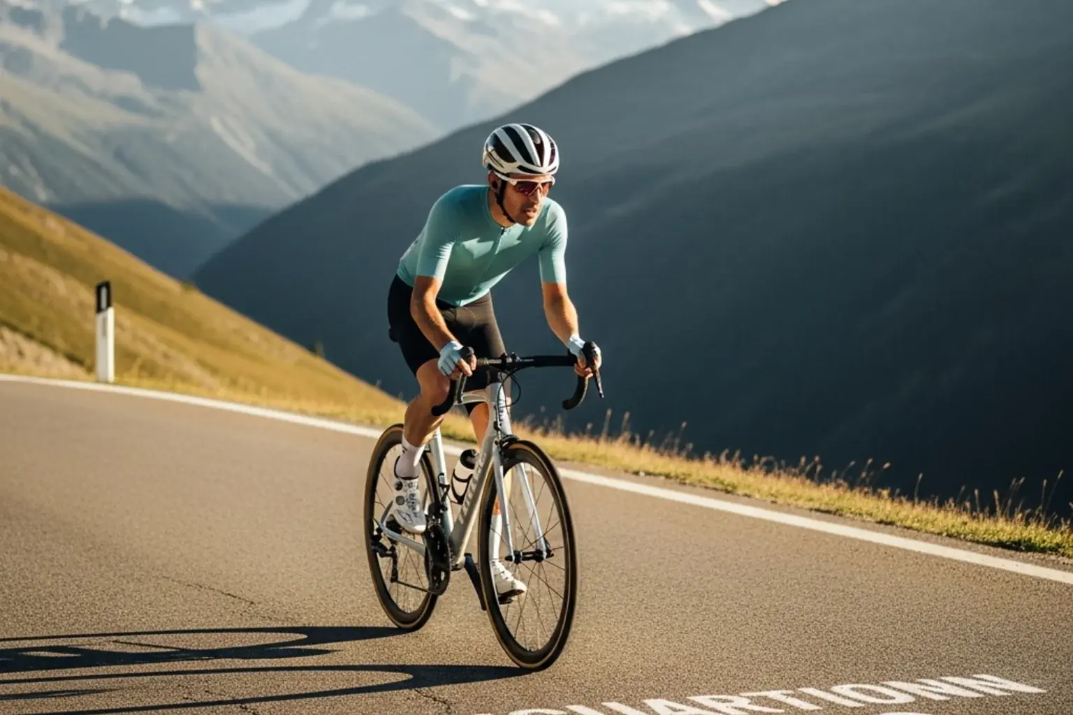 Corridore del Tour de France in salita su un colle alpino tra il pubblico